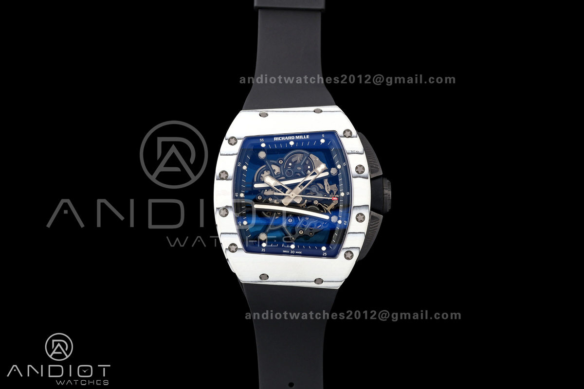 RM061 White NTPT A9F 1:1 Best Edition on Black Rubber Strap RMUL2 Free Sprung